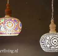 Unieke open mozaiek hanglamp met massief hout