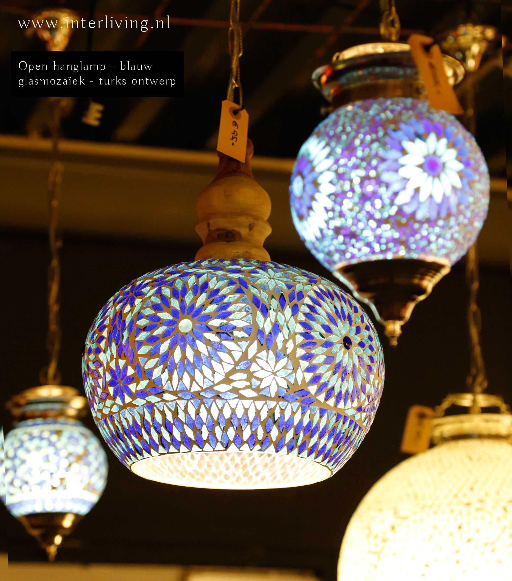 blauwe open hanglamp  turks mozaiek