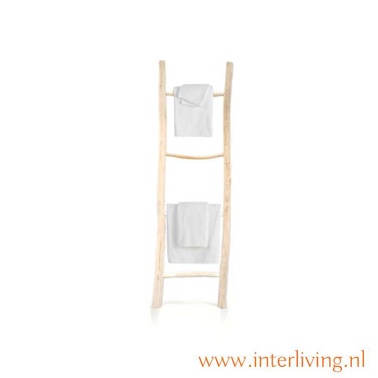 Uitgelezene decoratieve naturel houten ladder van acacia hout voor je interieur DJ-55