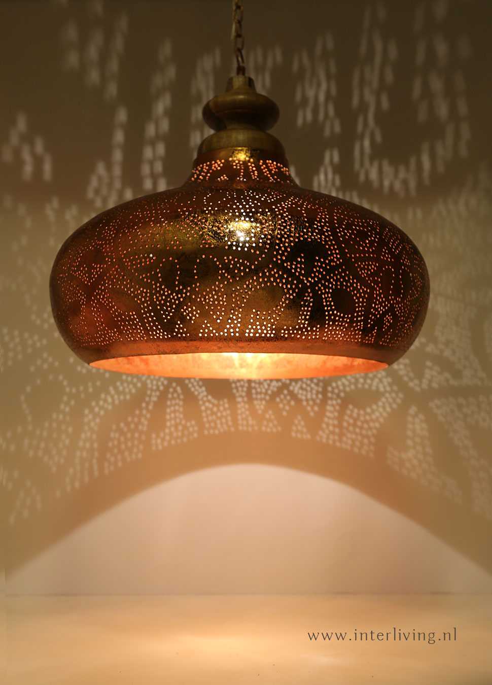 vintage koper lamp met hout