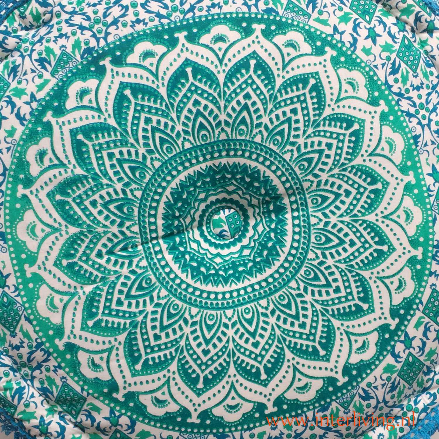 oosterse-boho-poef-vierkant-mandala-blauw-turquoise-groen-aqua-wit-rond-franje-rand