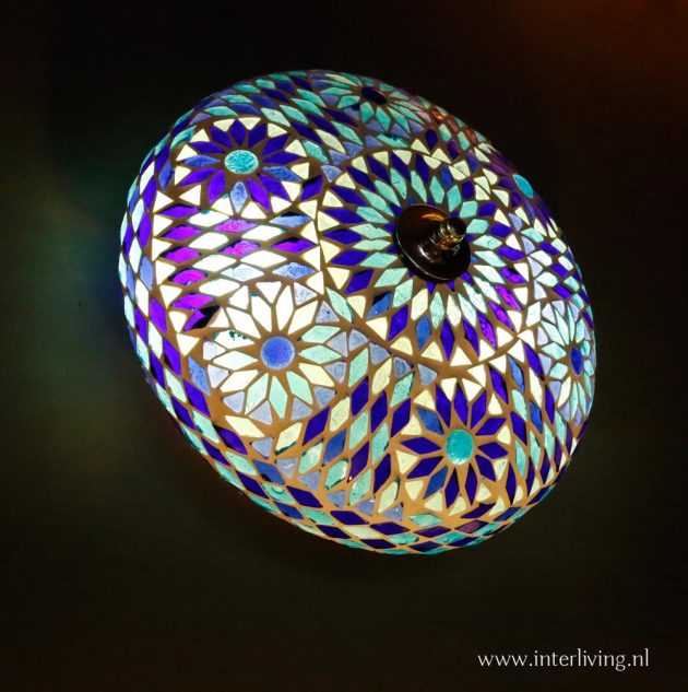Verheugen foto boog plafonnière mozaïek turks design, blauwe oosterse sfeerverlichting