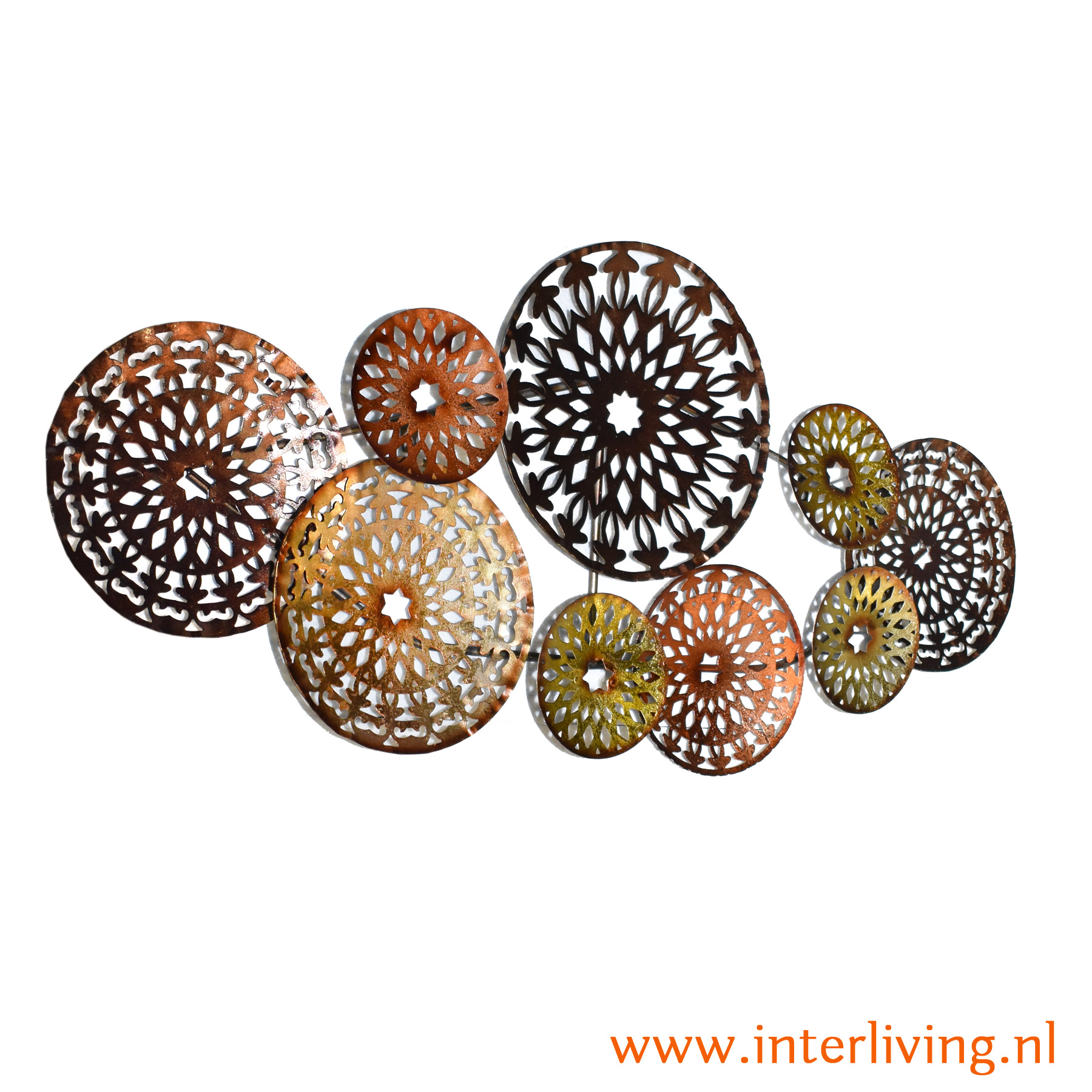 3D mandala schalen van metaal in goud tinten - wanddecoratie goudkleurig