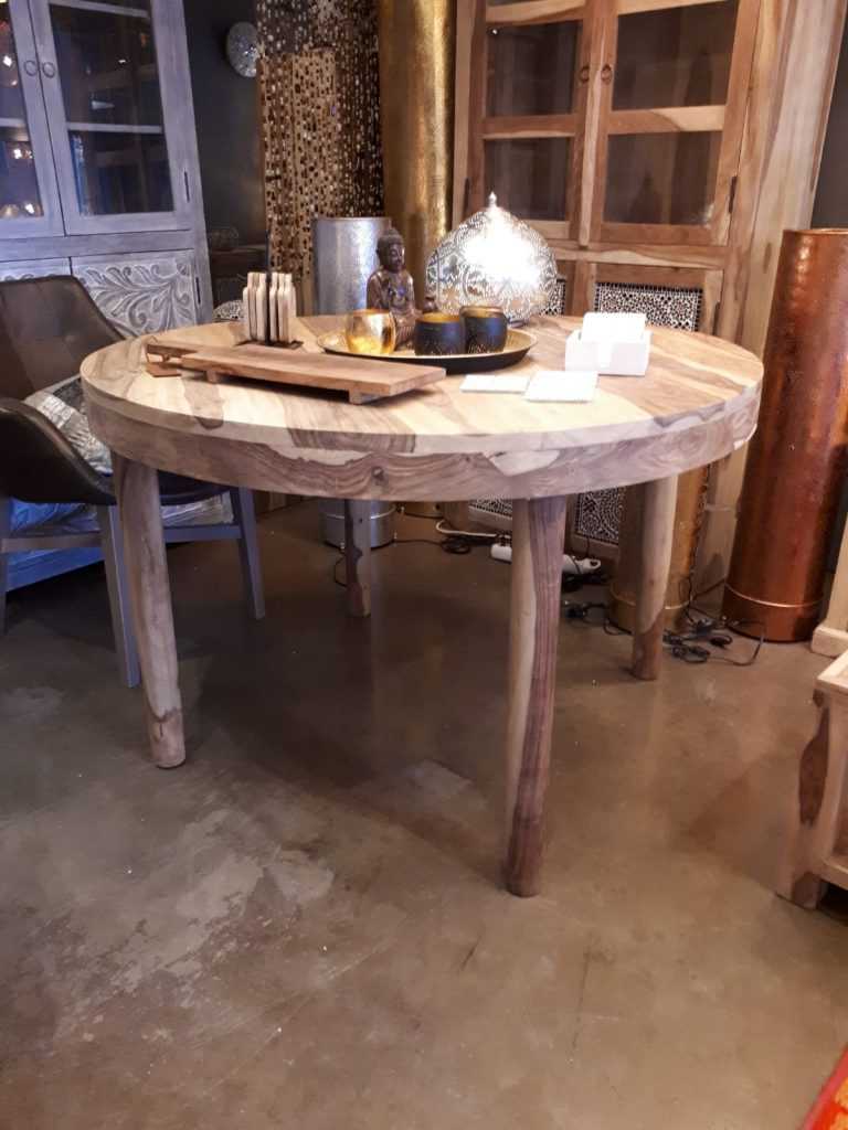 importeren Economisch Mevrouw Ronde houten tafel van massief naturel sheesham - oosterse en modern