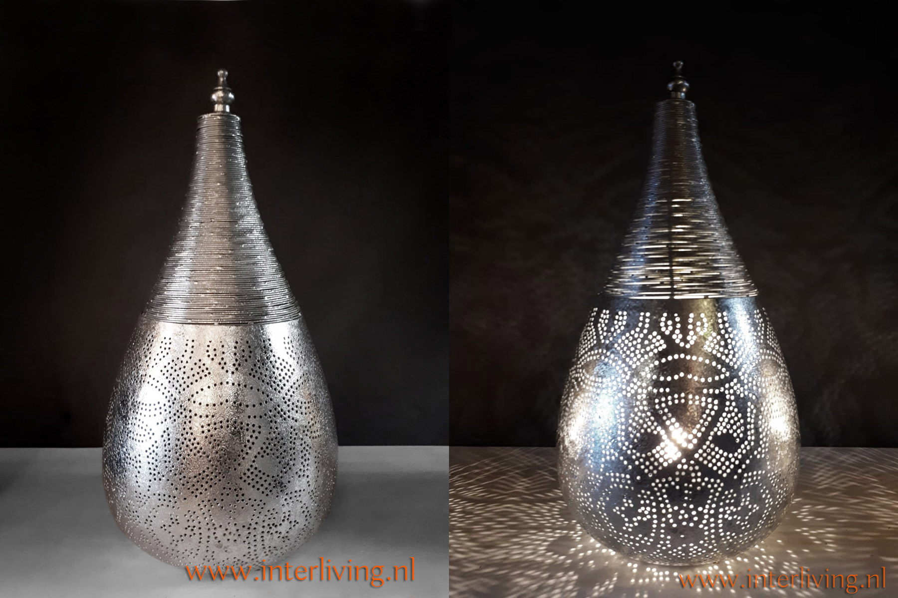 puntig zilveren lampje oosters - Marokkaanse lamp zilver tafelmodel - Arabische tafellamp zilver kleur