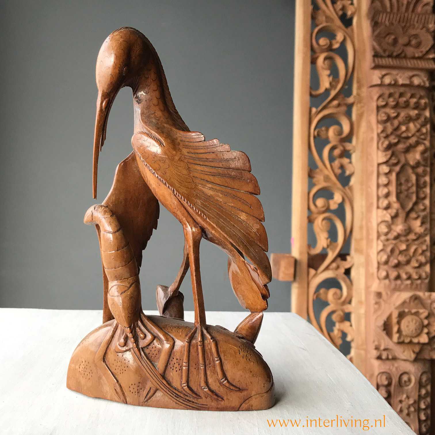 Bekwaam verdiepen mozaïek Handgemaakt mindfulness cadeau: houten teak beeldje, Balinese Art Deco