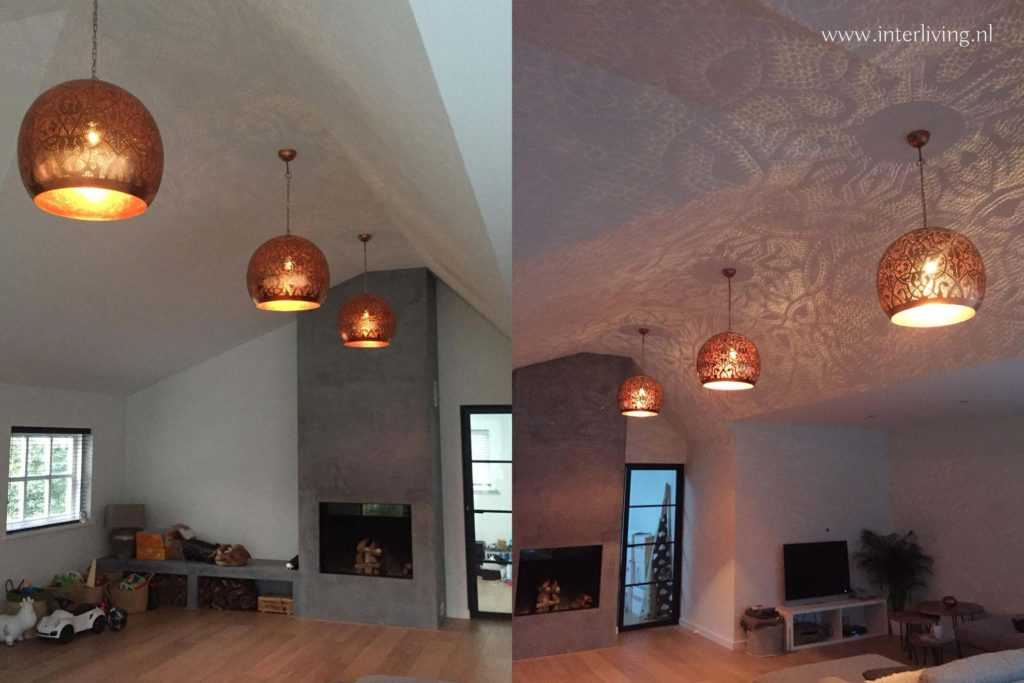 kaart Bezienswaardigheden bekijken Koe Koperen lampen met oosters patroon! - open hanglamp voor hoog plafond