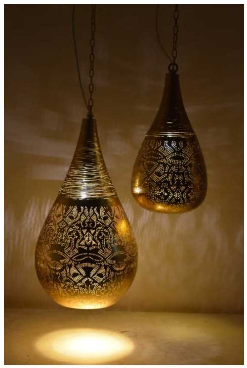 Luxe glamour hanglamp goud kleur met oosterse gaatjespatronen - 1001nacht oosterse filigrain lamp