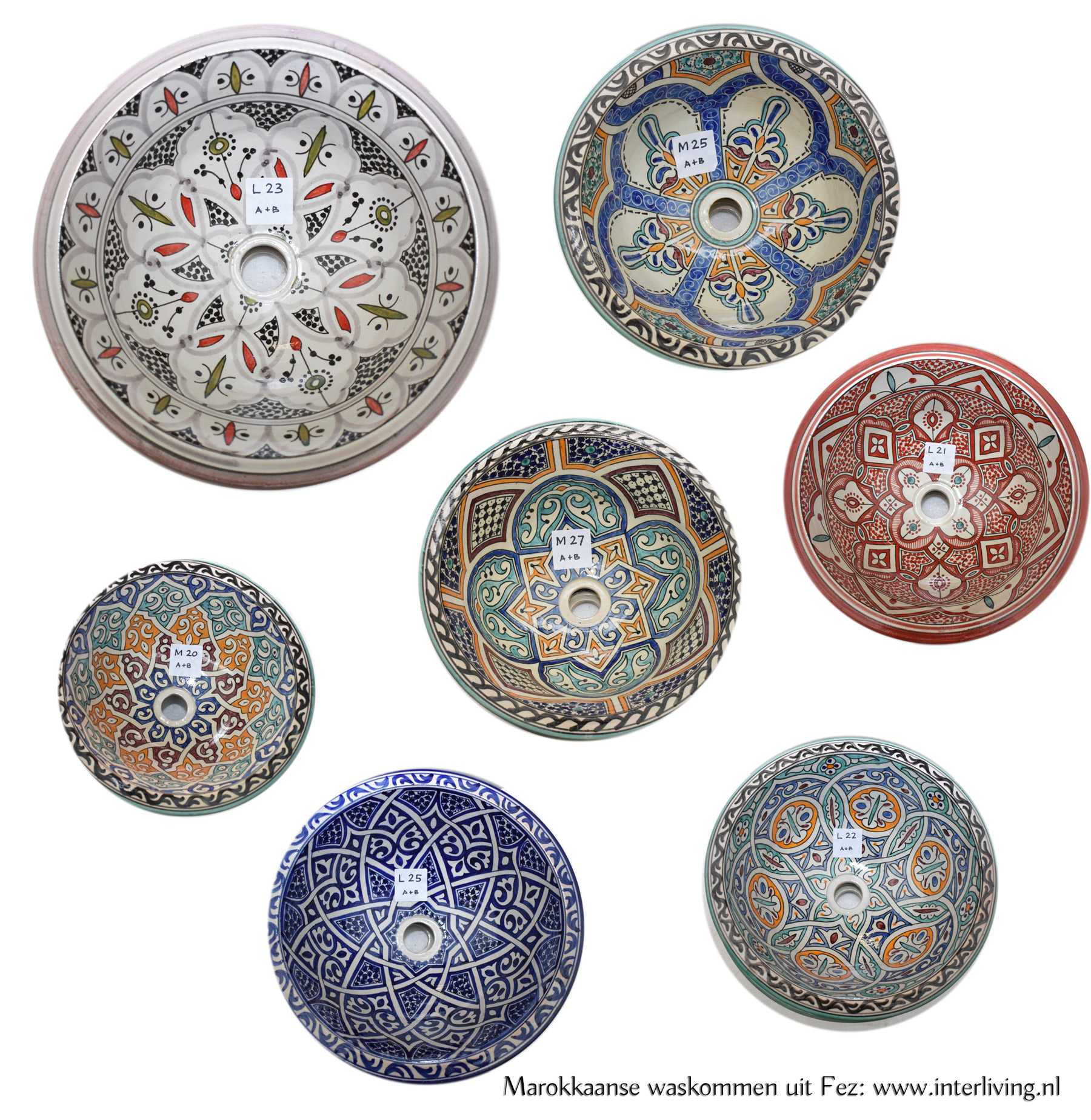 Ambacht zak overzee Ronde opbouw wasbakken / waskommen van Marokkaans keramiek