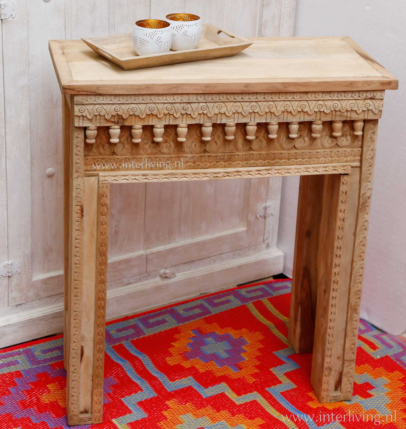 unieke sidetable bohemian stijl van mangohout - oosterse styling - Marokkaanse woonstijl