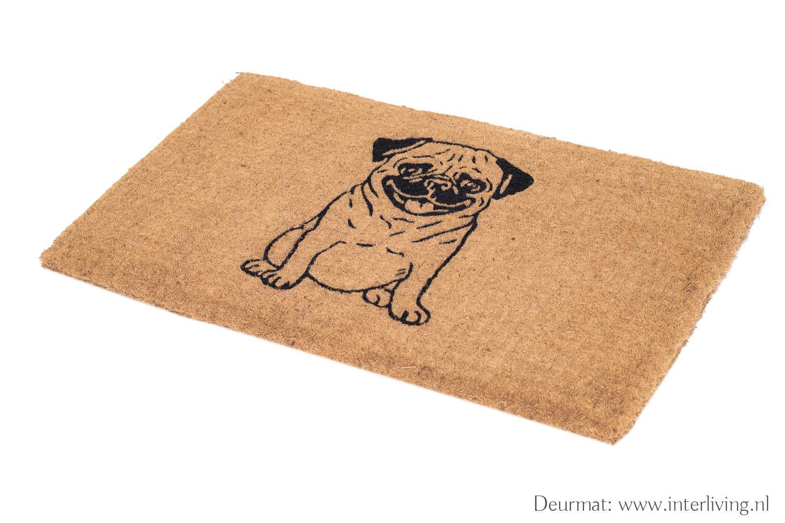 Kokosmat met honden afbeelding voor bij de deur - duurzame schoonloopmat - deurmat met puppy mopshondje Pug Love