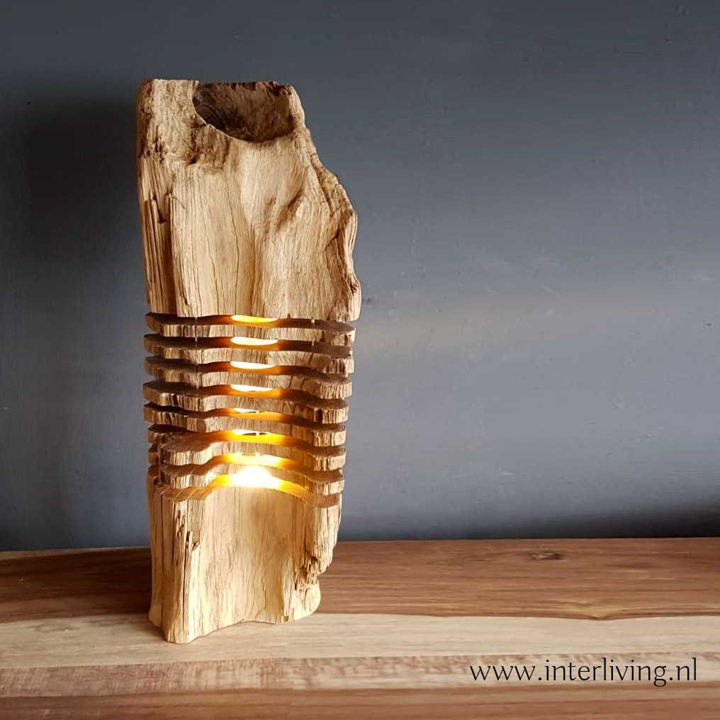 naturel oud teak hout - landelijke stijl tafellamp - stoer sober en chique woontrend