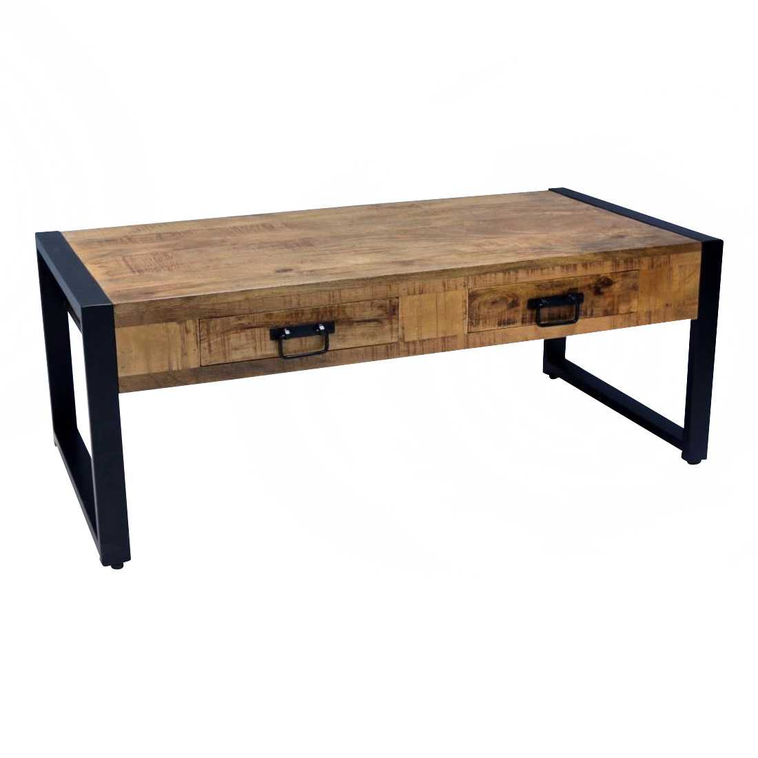 houten salontafel met zwart metaal - tafelblad van mangohout blad - rechthoek model - Industriële woonstijl