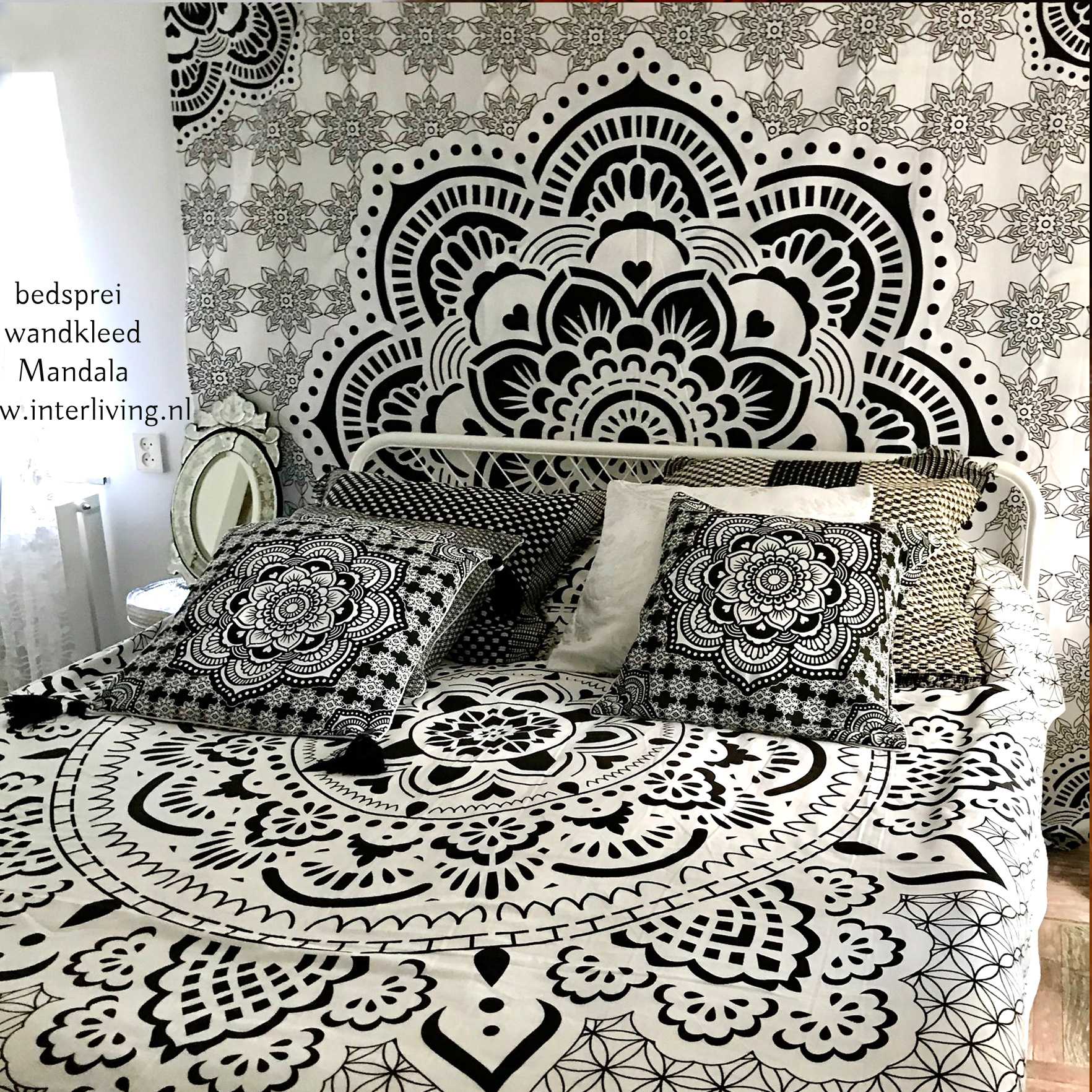 Bedsprei, muurdecoratie of tafellaken Boho wit Mandala uit India
