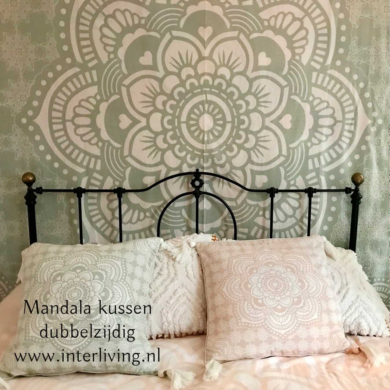 wit Mandala ontwerp - bedsprei & sierkussen Boho Ibiza chic