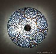 Ronde plafondlamp gemaakt van blauw glasmozaiek - Indiaas patroon