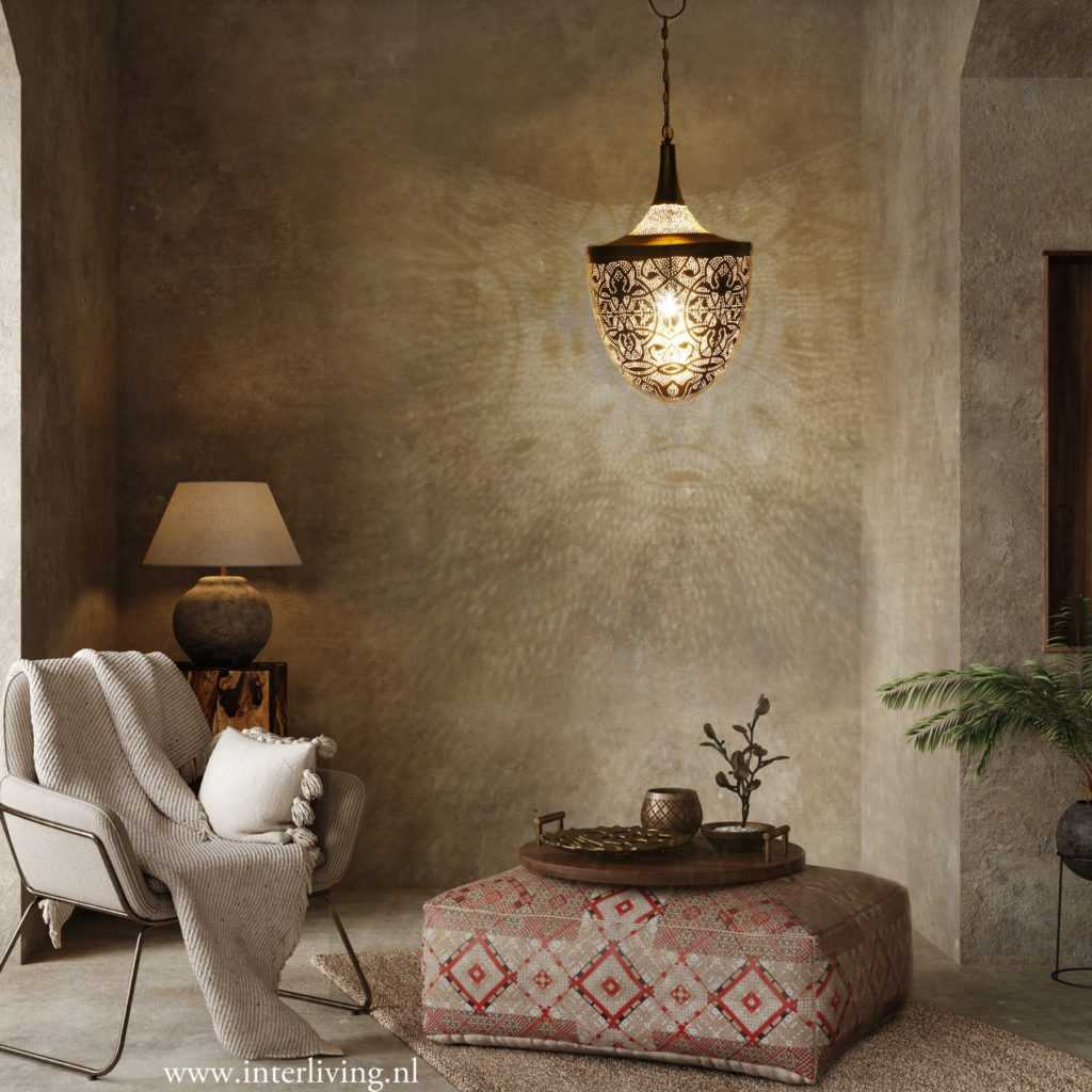 Steen Spectaculair niets Hanglamp "Hayat" oosterse Marokkaans Arabische sfeer interieur India