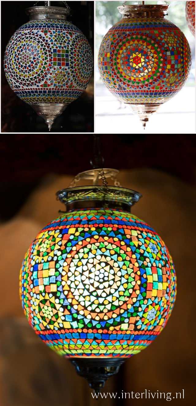 mozaiek - kleurrijk glas - bol hanglamp