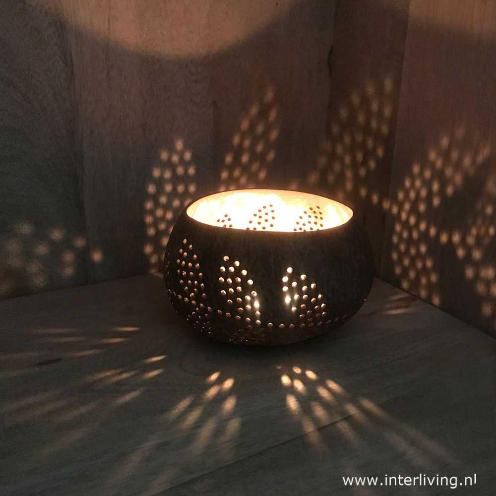 Kokosnoot blader patroon waxinelicht houder - sfeervol windlicht buiten verlichting