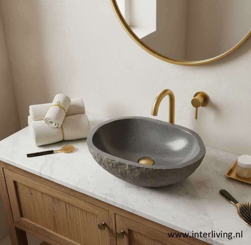 waskom grijs rots steen sanitair badkamer