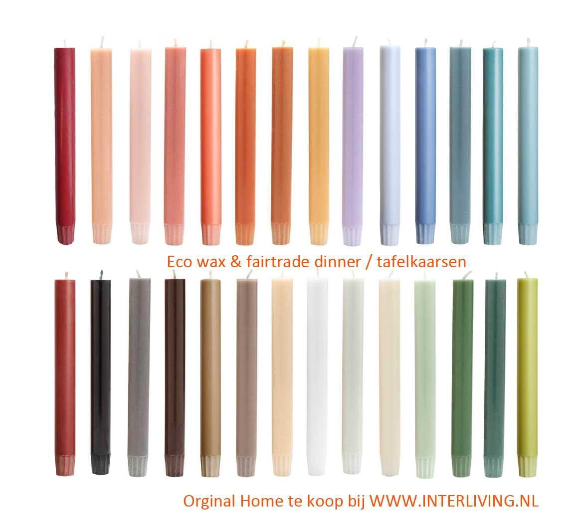 eco diner kaars - duurzame plantaardige wax in alle kleuren voor op tafel in huis van Original Home