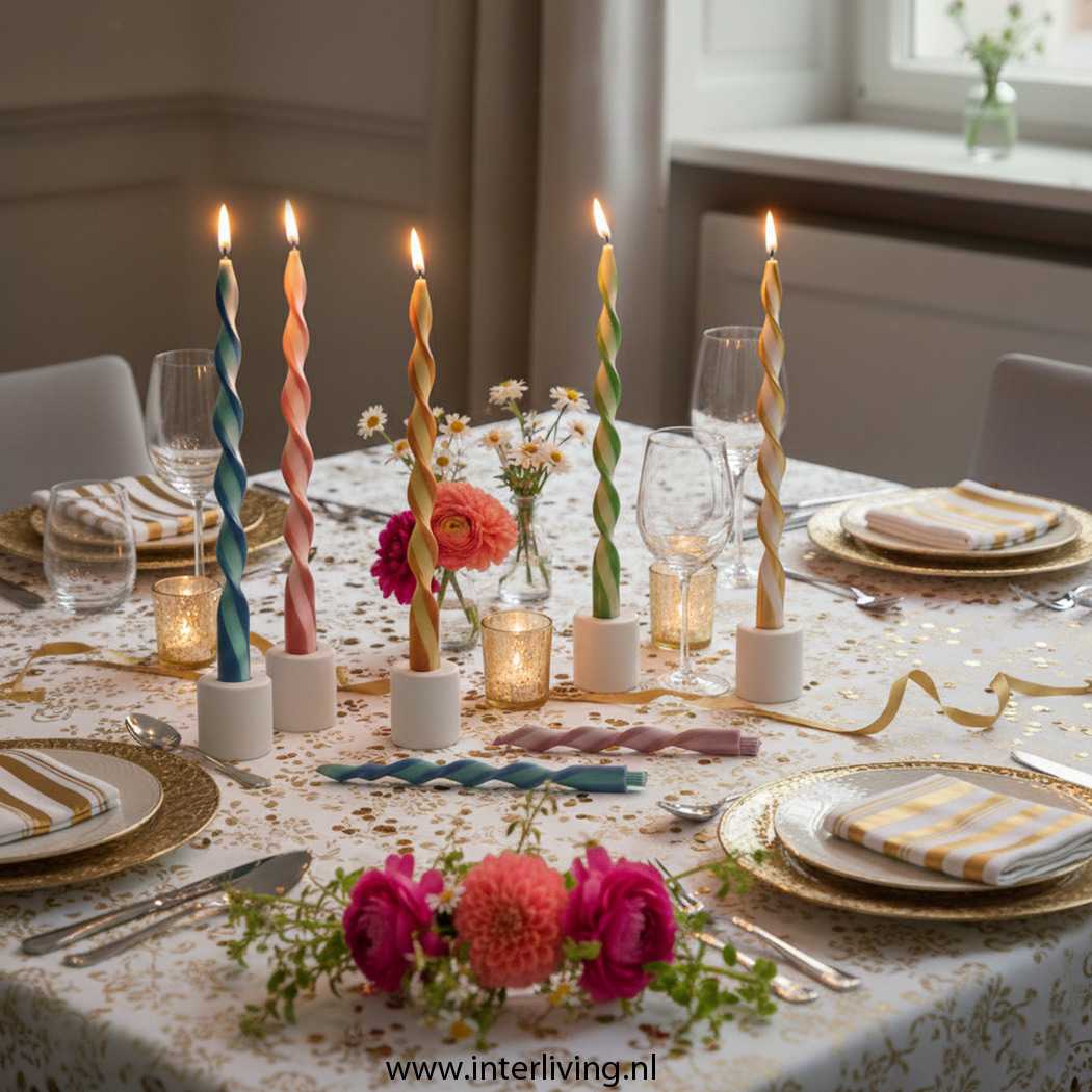 feestelijke gedraaide kaars - candy colors van plantaardige van Original Home