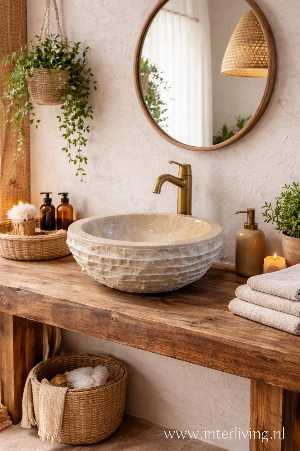 waskom van beige marmer