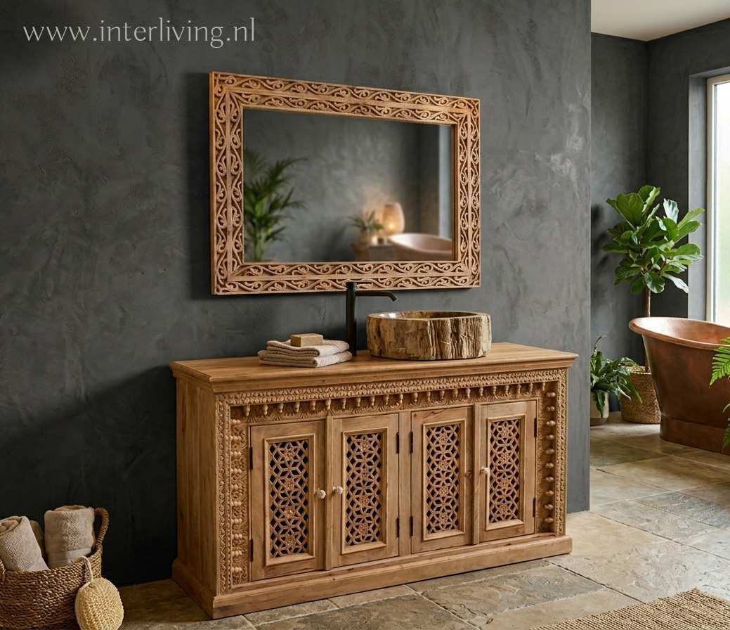 natuursteen waskom - fossiel hout