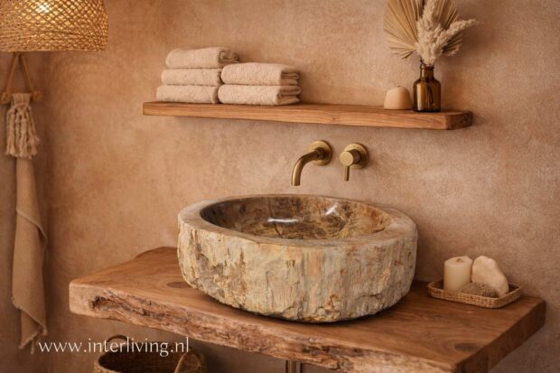waskom van versteend hout