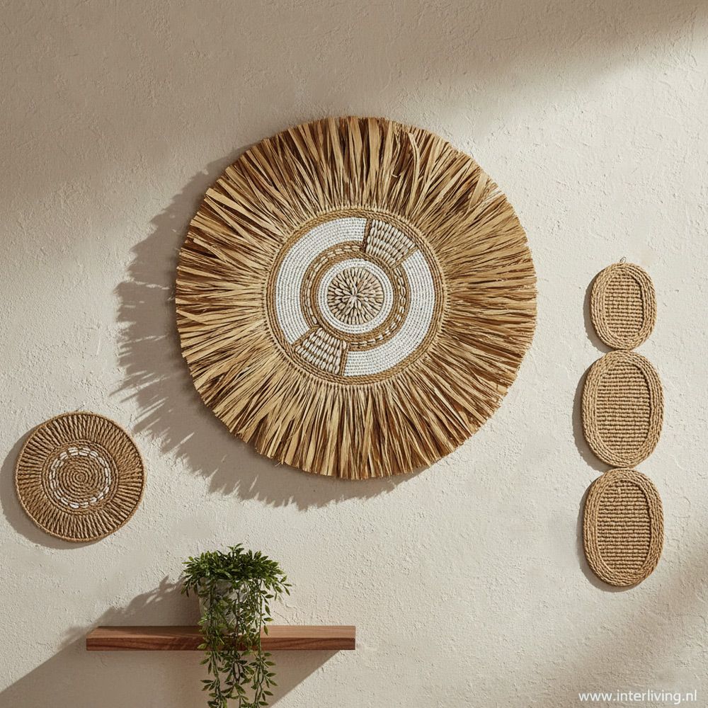 muurcikel rond van raffia - Ibiza Bali woontrend