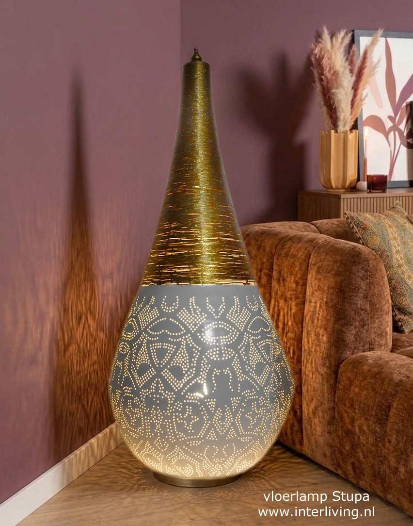 vloerlamp wit goud retro
