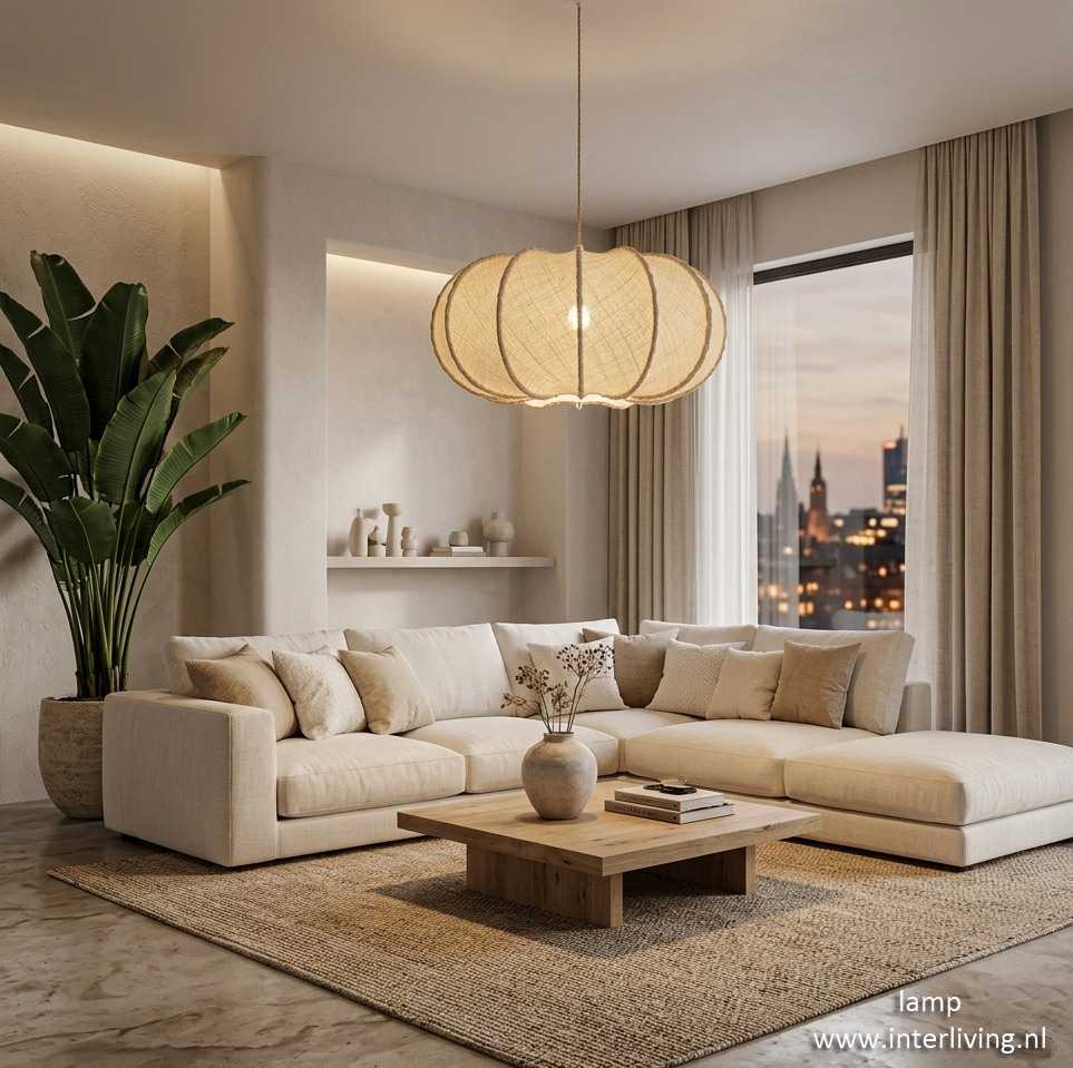 woonkamer inspiratie - Japandi hanglamp