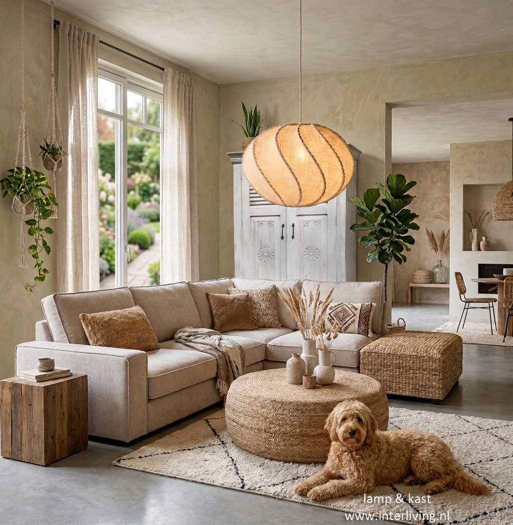 woonkamer Japandi - hanglamp interieur styling