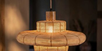 Deens gelaagde retro ufo - rotan hanglamp "Saturnus" mid-century design