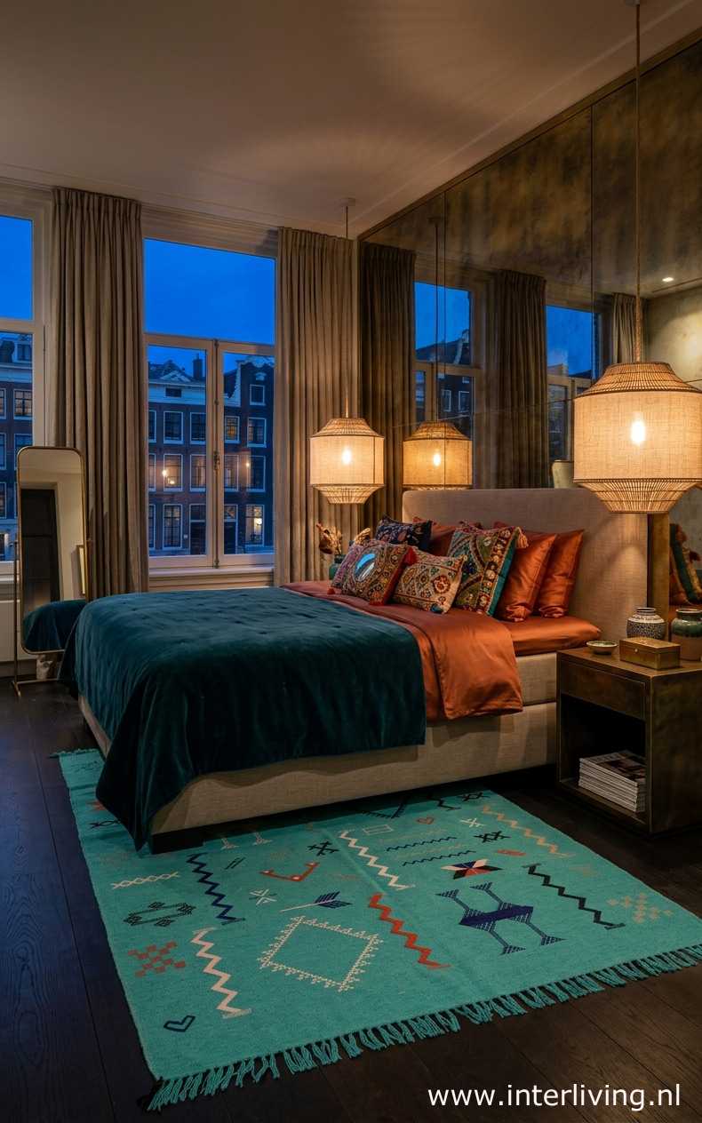 boho vloerkleed aqua ibiza slaapkamer styling