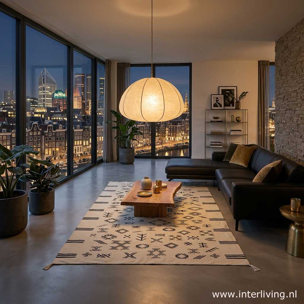 industrieel modern wit zwart vloerkleed grafisch