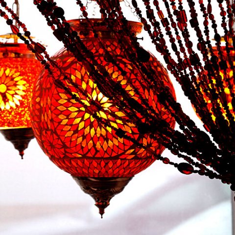 hanglamp met glasmozaïek turkish design rood – oranje